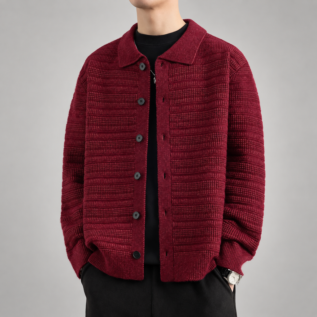 Dorian Men’s Textured Knit Button-Front Collared Cardigan Jacket