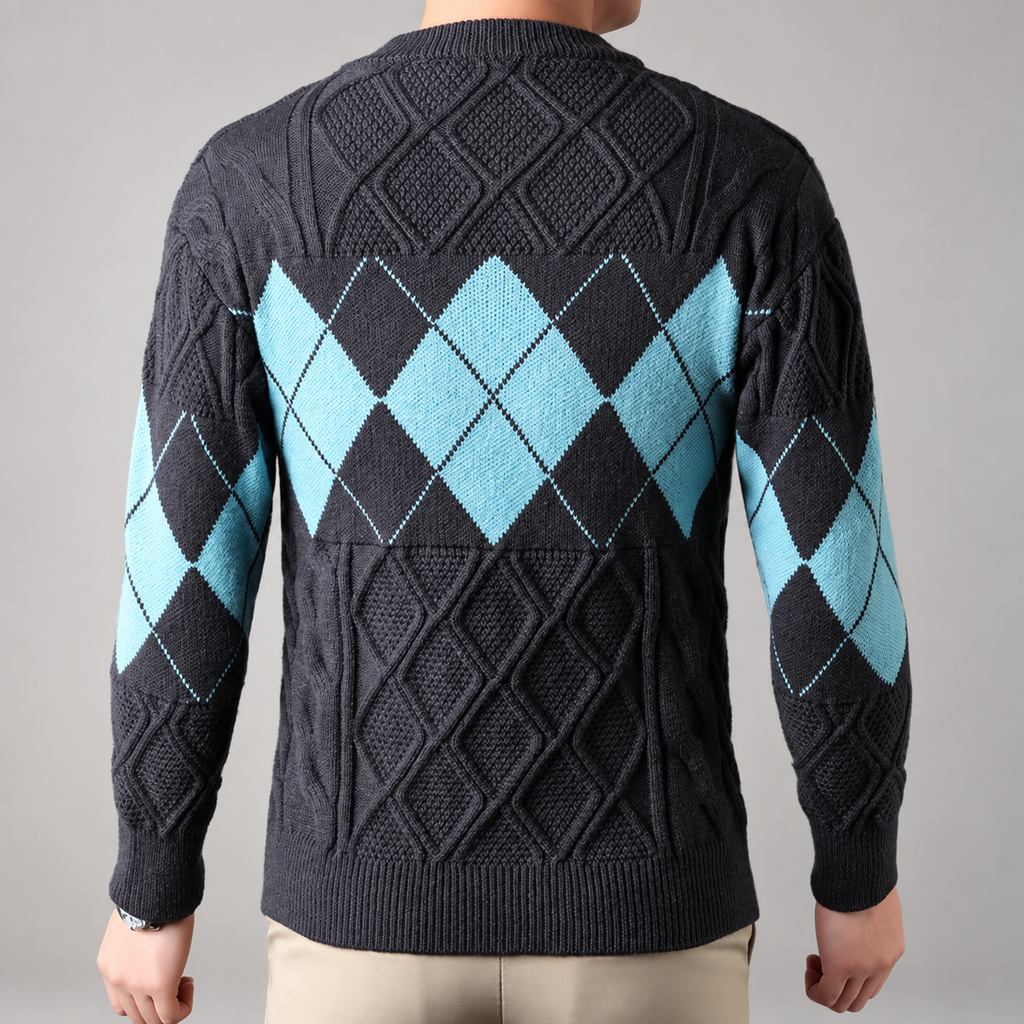 Edmund Men’s Argyle Cable-Knit Crewneck Sweater