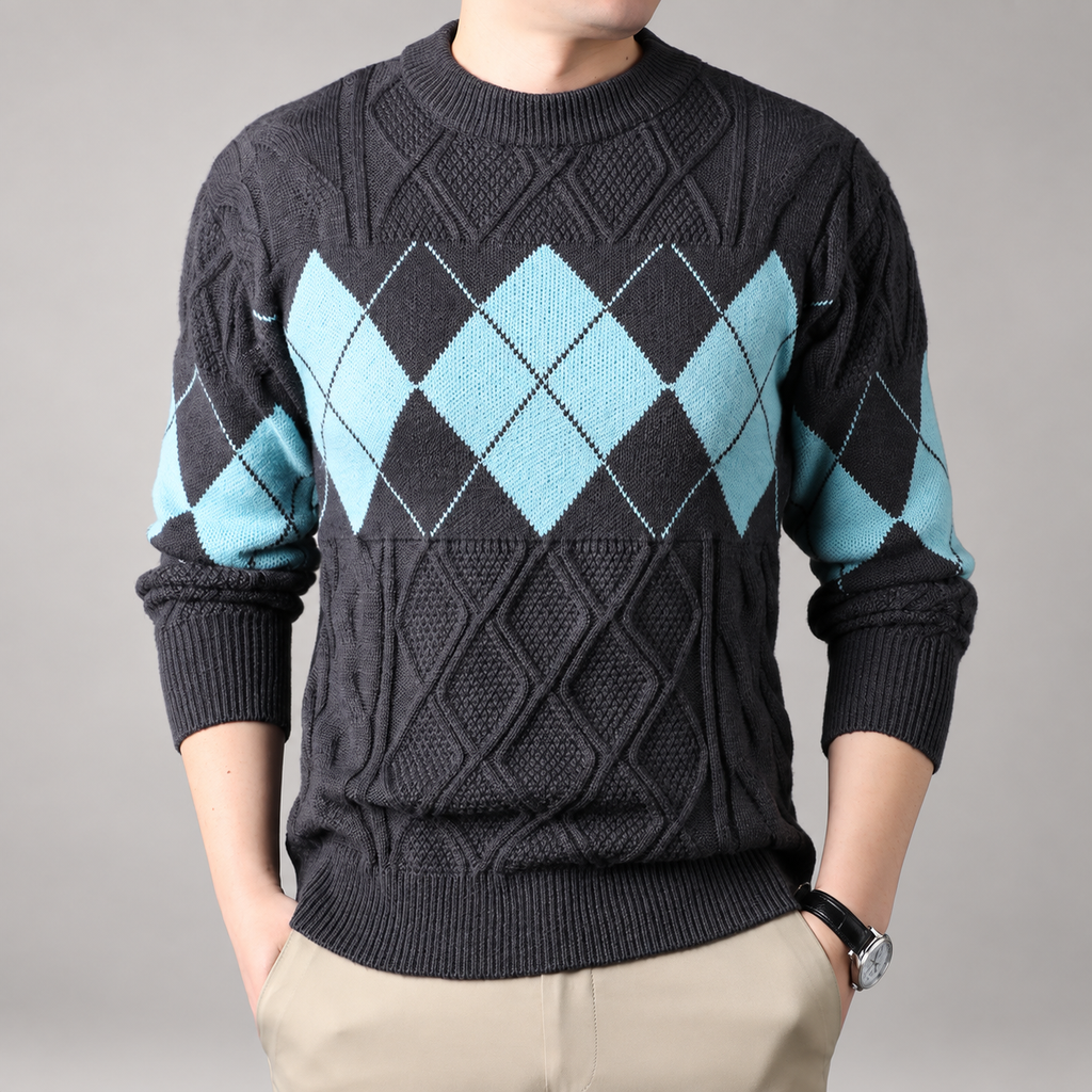 Edmund Men’s Argyle Cable-Knit Crewneck Sweater