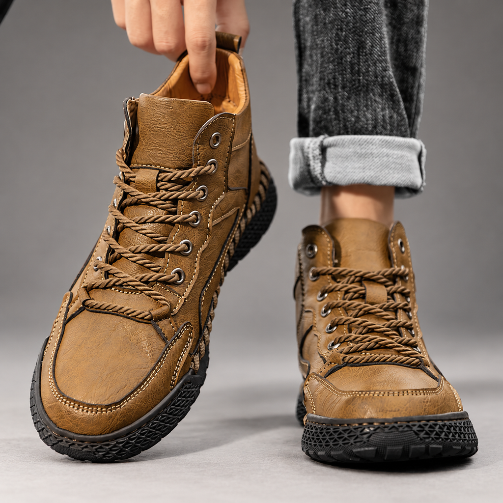 Edwin Men’s Leather-Look High-Top Lace-Up Boots with Textured Sole