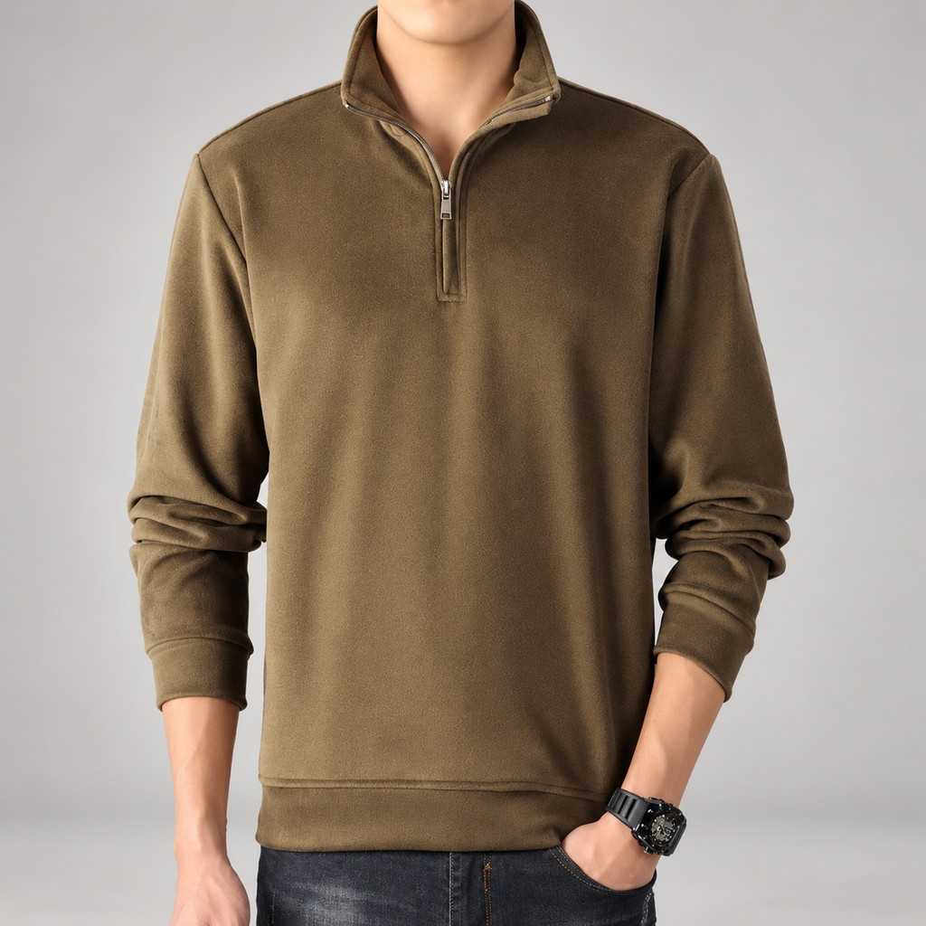 Edwin Men’s Quarter-Zip Fleece Pullover with Stand Collar
