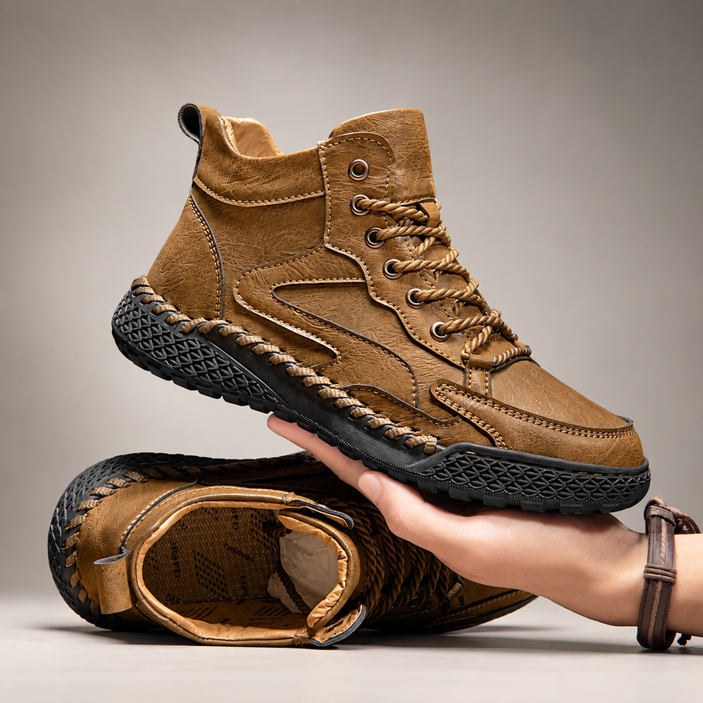 Edwin Men’s Leather-Look High-Top Lace-Up Boots with Textured Sole