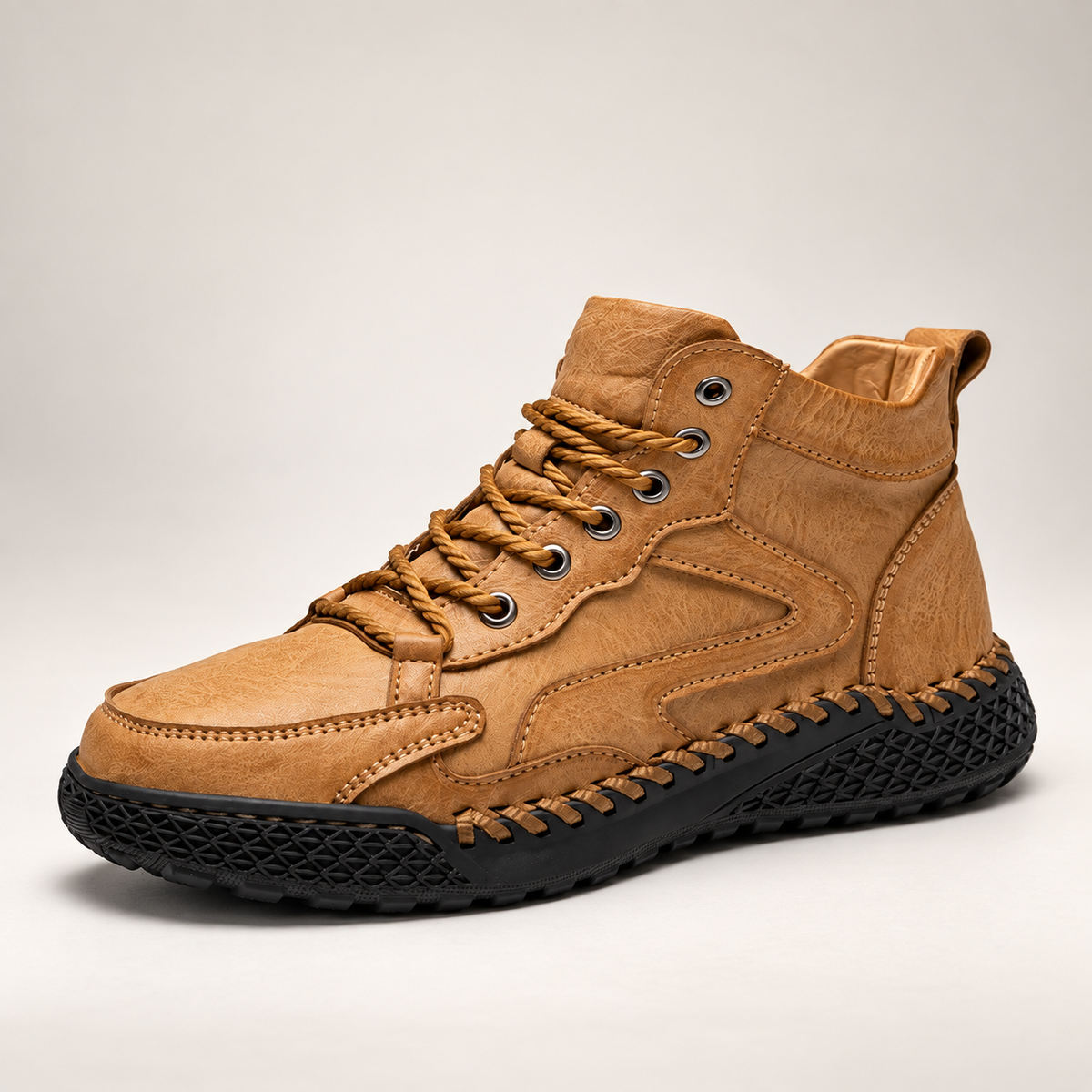Edwin Men’s Leather-Look High-Top Lace-Up Boots with Textured Sole