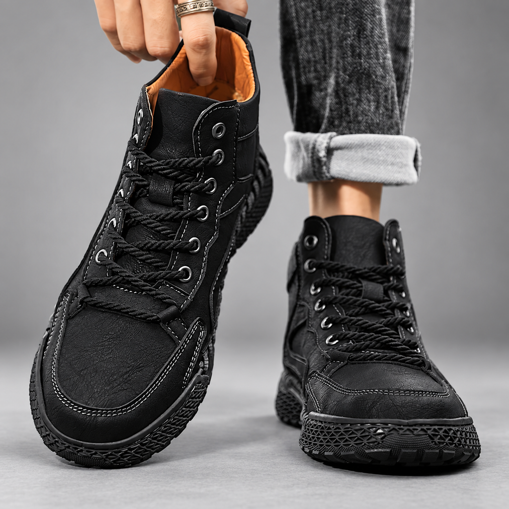 Edwin Men’s Leather-Look High-Top Lace-Up Boots with Textured Sole