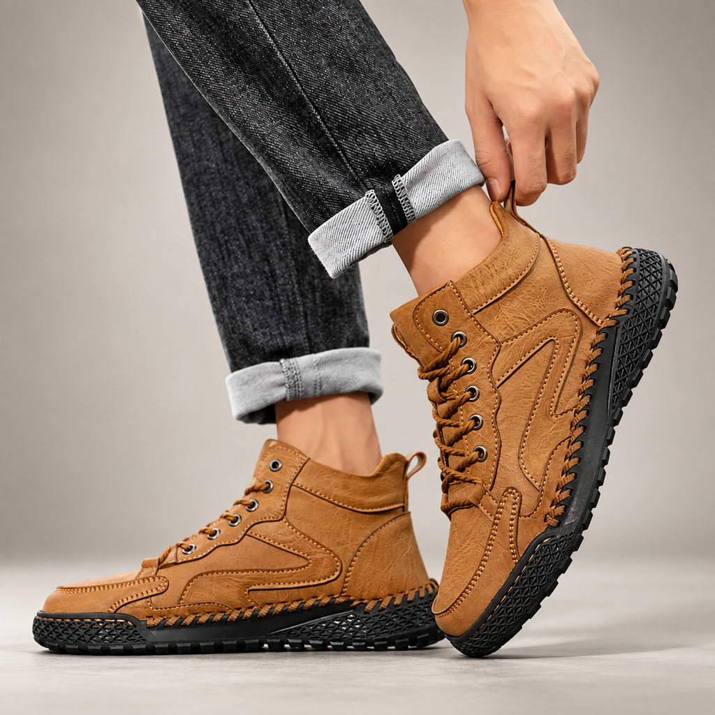 Edwin Men’s Leather-Look High-Top Lace-Up Boots with Textured Sole