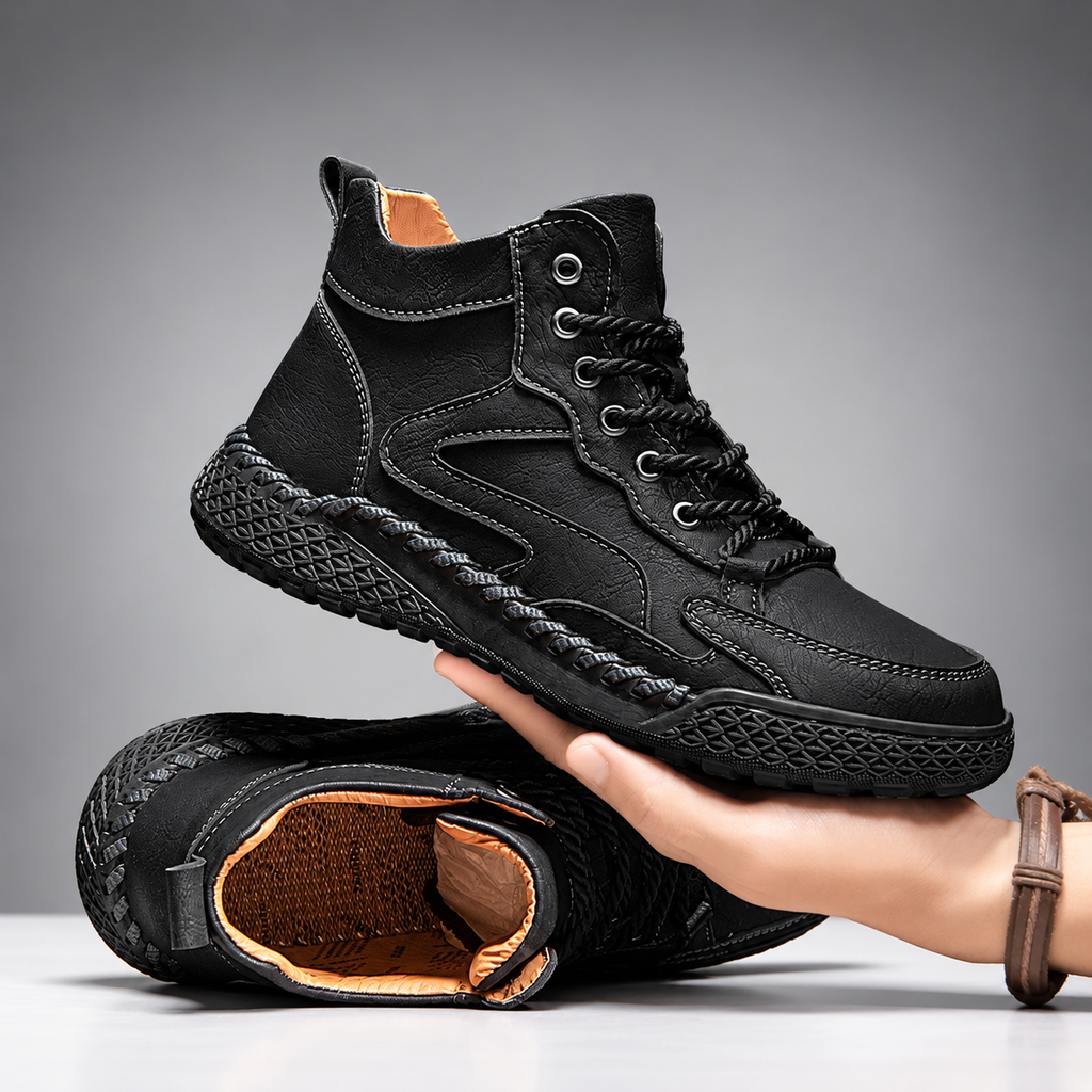Edwin Men’s Leather-Look High-Top Lace-Up Boots with Textured Sole