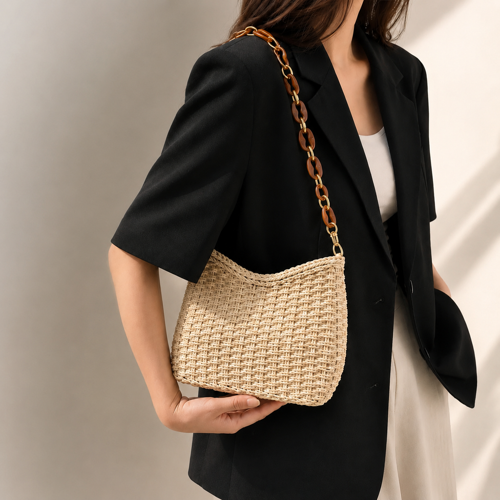 Elena Women's Hand-Woven Straw Tote Bag