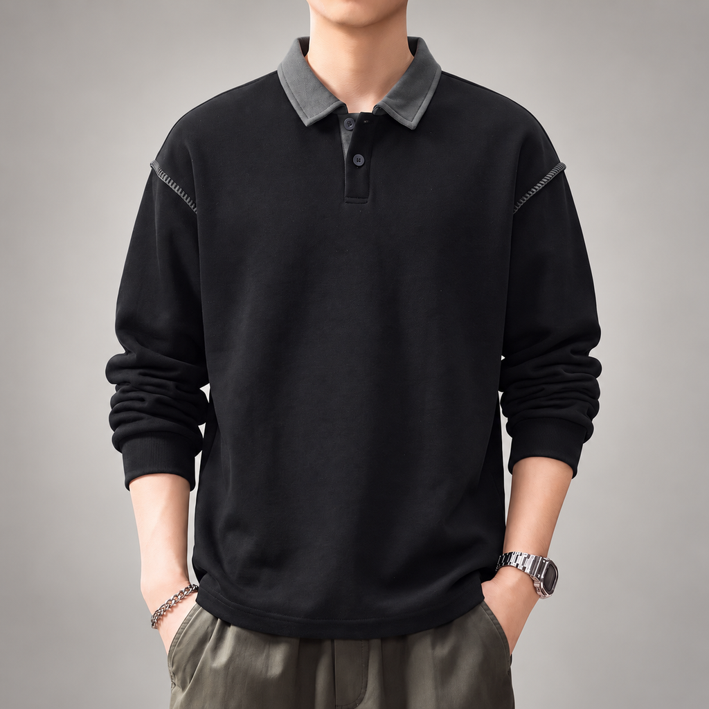 Ridgeline Men’s Long Sleeve Polo Sweatshirt with Contrast Collar