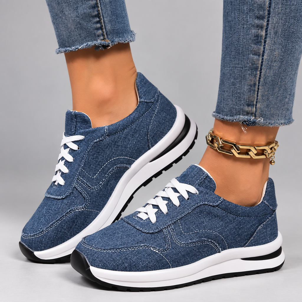 Elise Women’s Denim Lace-Up Sneakers with Platform Sole