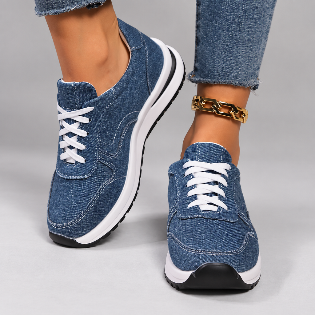Elise Women’s Denim Lace-Up Sneakers with Platform Sole