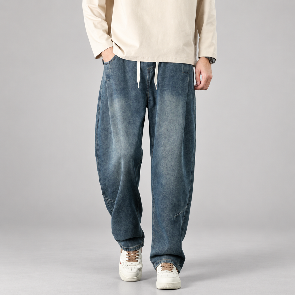 Elliott Men’s Wide-Leg Drawstring Jeans with Panel Seams