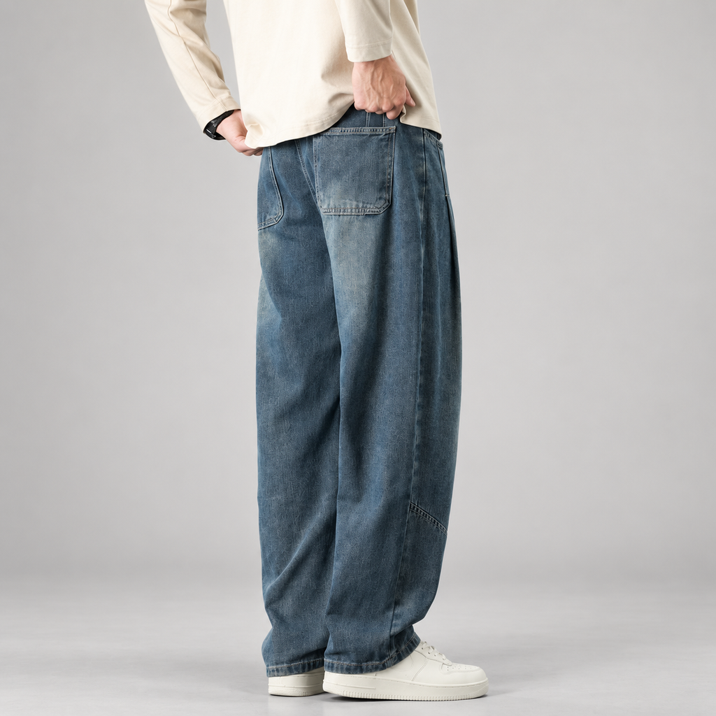 Elliott Men’s Wide-Leg Drawstring Jeans with Panel Seams