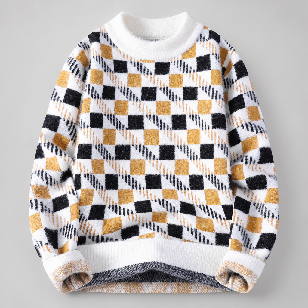 Elliott Men’s Fuzzy Checkerboard Crewneck Sweater
