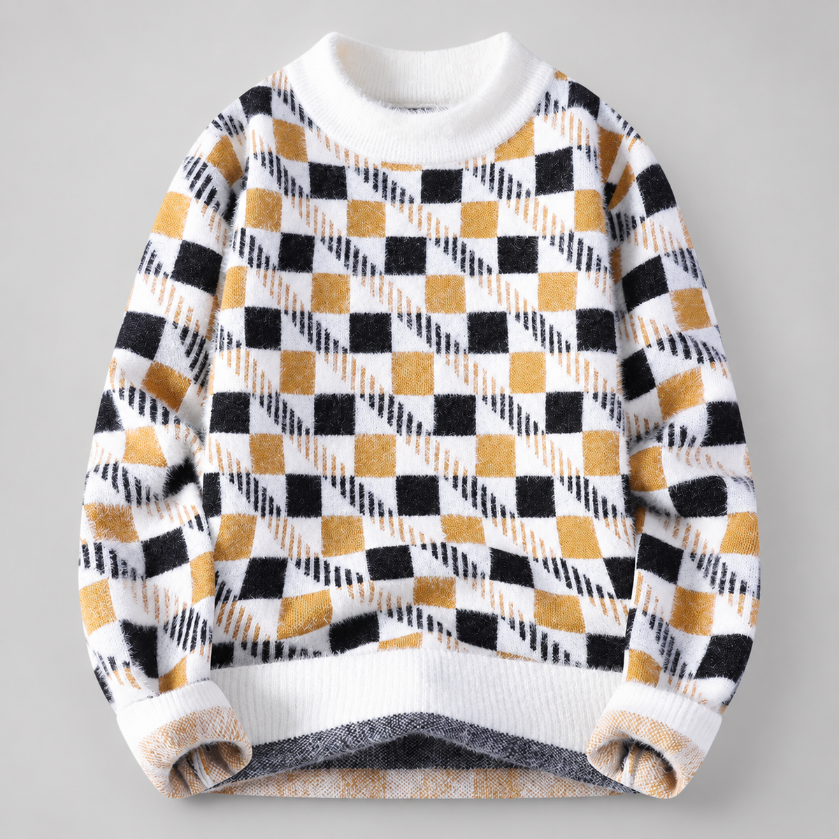 Elliott Men’s Fuzzy Checkerboard Crewneck Sweater