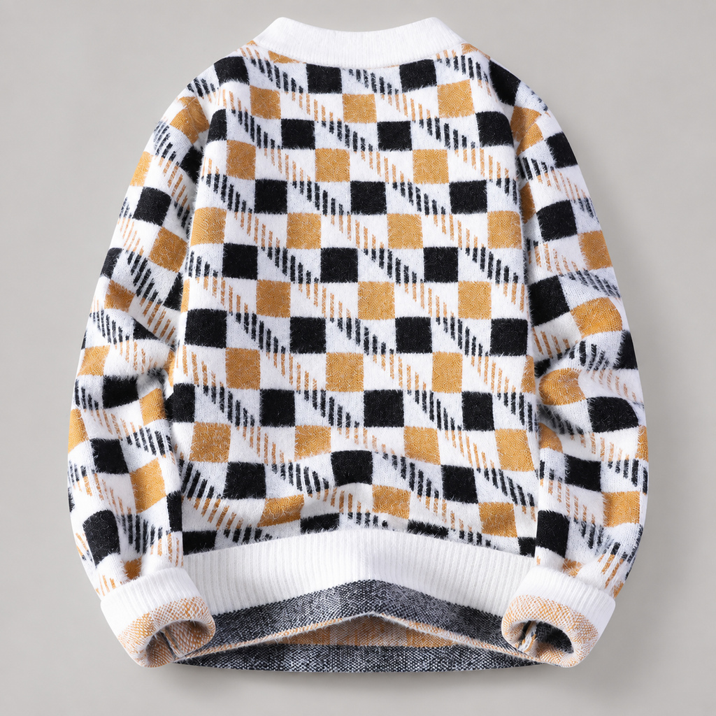 Elliott Men’s Fuzzy Checkerboard Crewneck Sweater