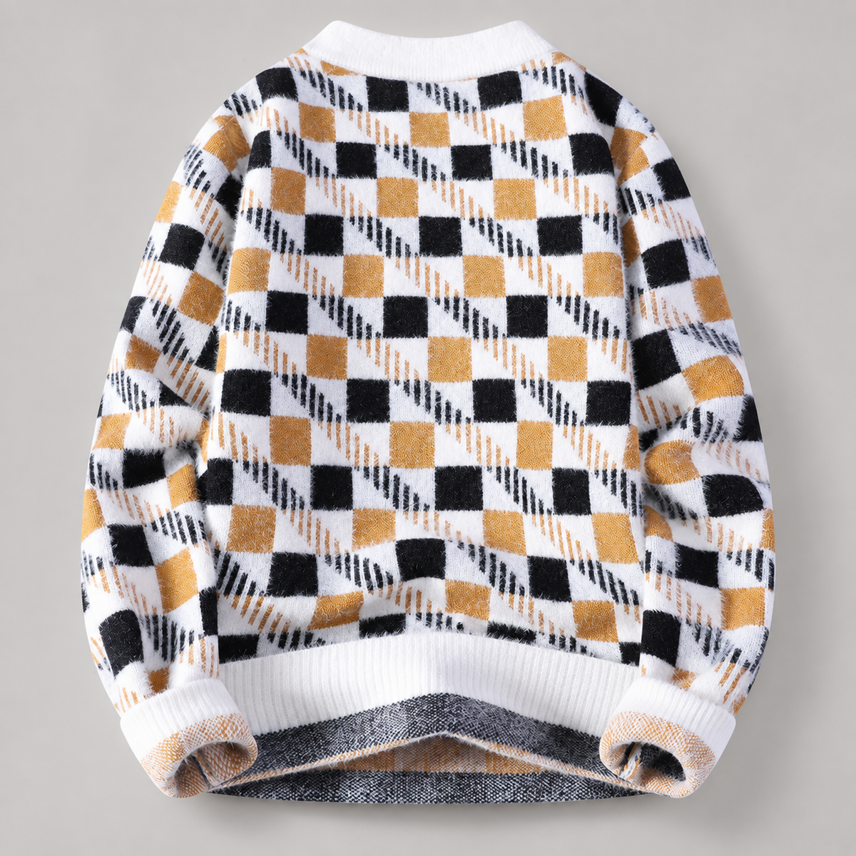 Elliott Men’s Fuzzy Checkerboard Crewneck Sweater
