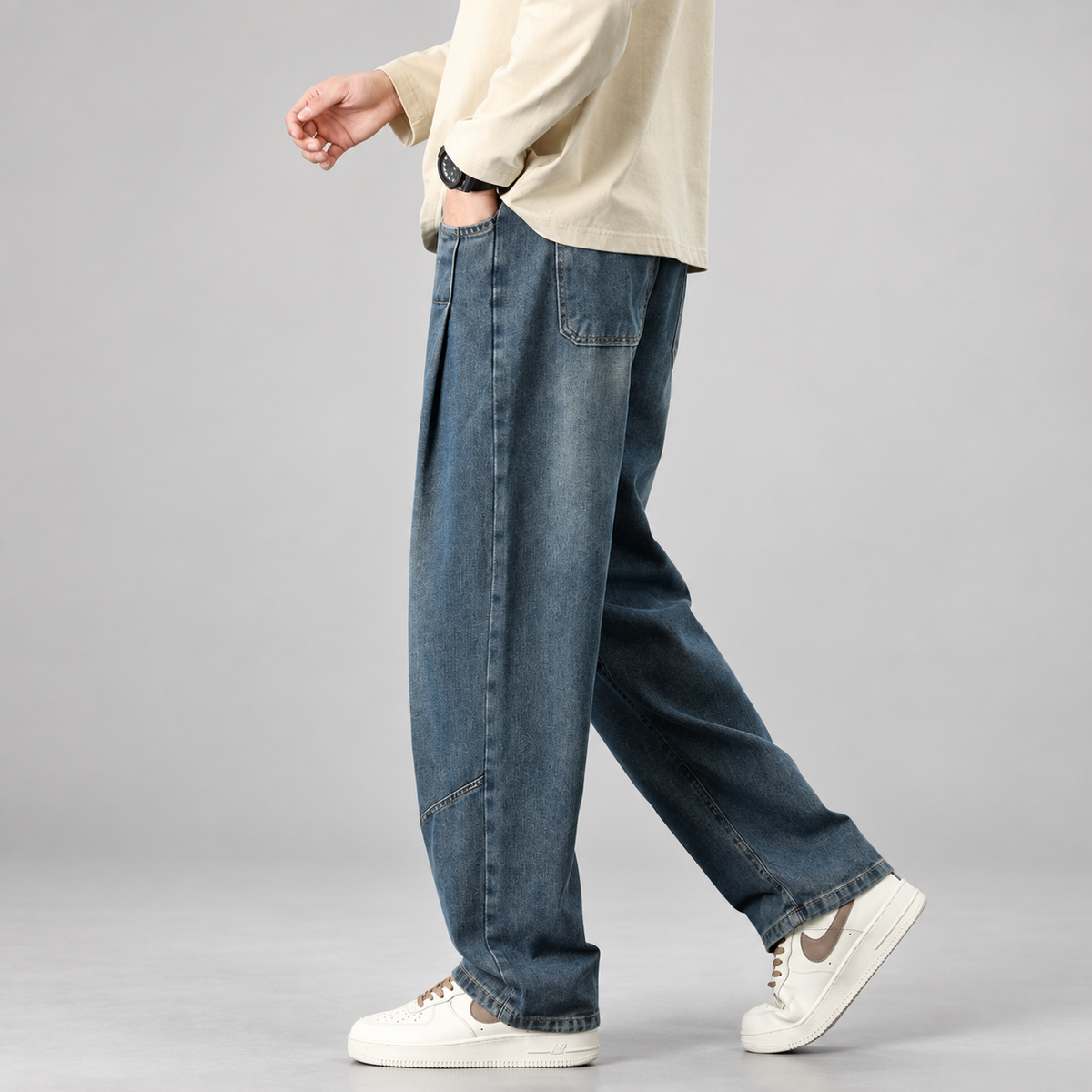 Elliott Men’s Wide-Leg Drawstring Jeans with Panel Seams