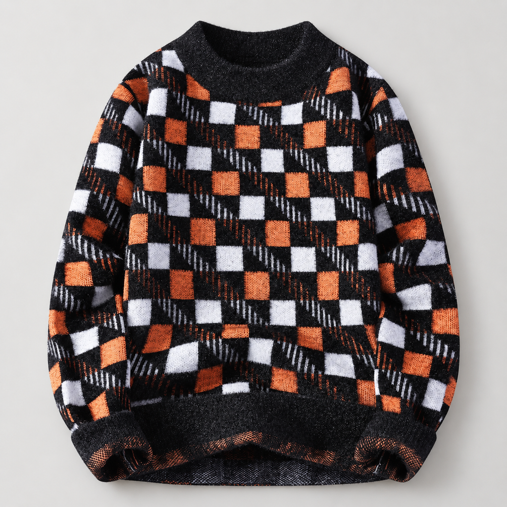Elliott Men’s Fuzzy Checkerboard Crewneck Sweater