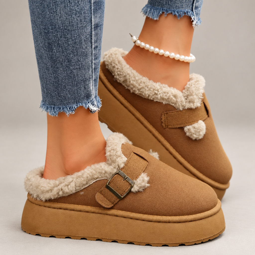 Elodie Women’s Plush-Lined Platform Clogs with Buckle Strap