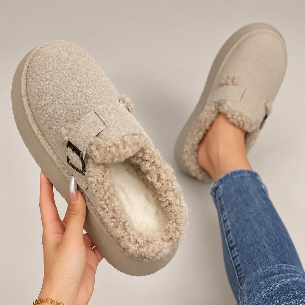 Elodie Women’s Plush-Lined Platform Clogs with Buckle Strap