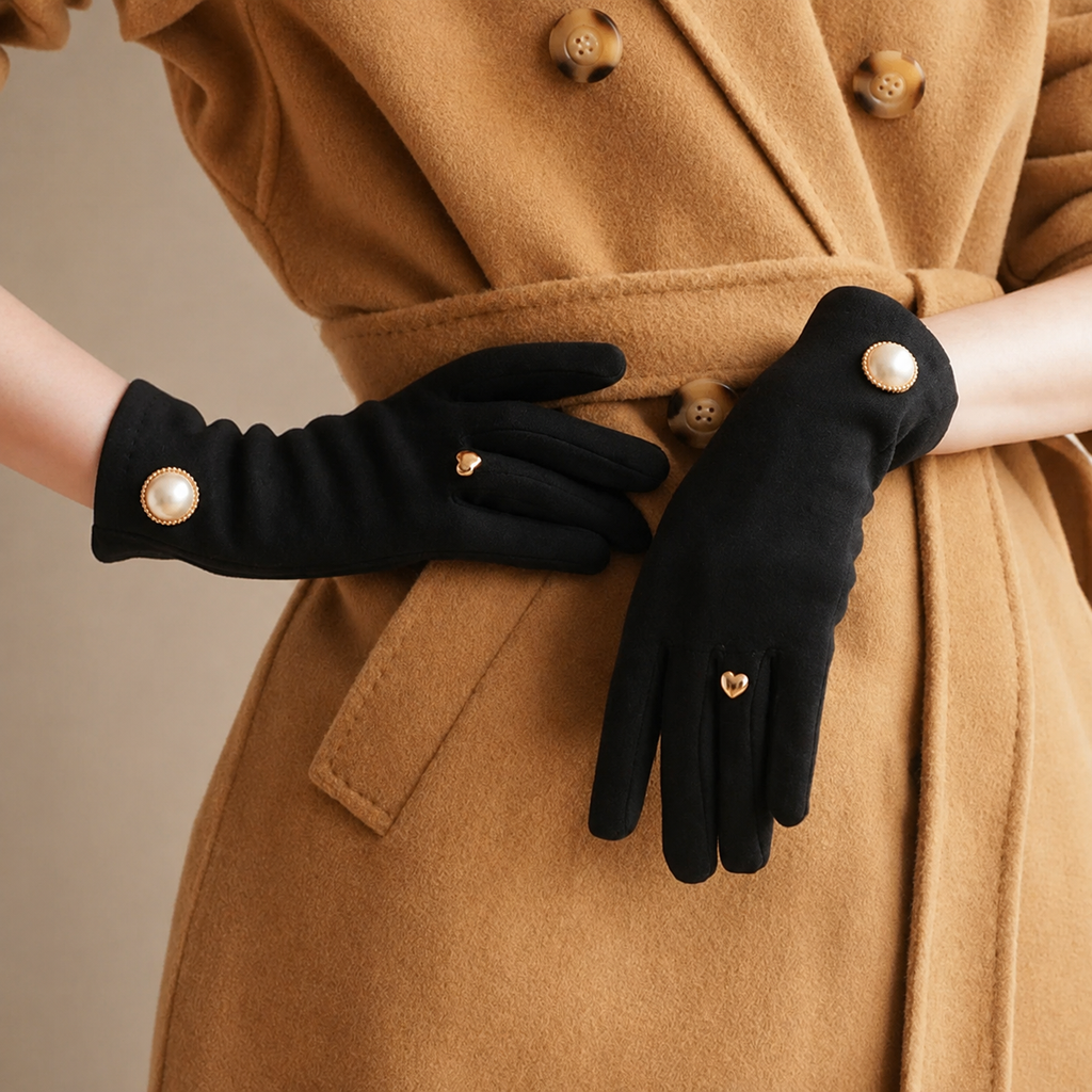 Elodie Touchscreen Fleece Gloves With Pearl Button