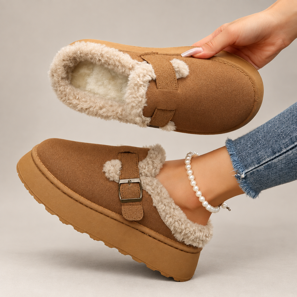Elodie Women’s Plush-Lined Platform Clogs with Buckle Strap