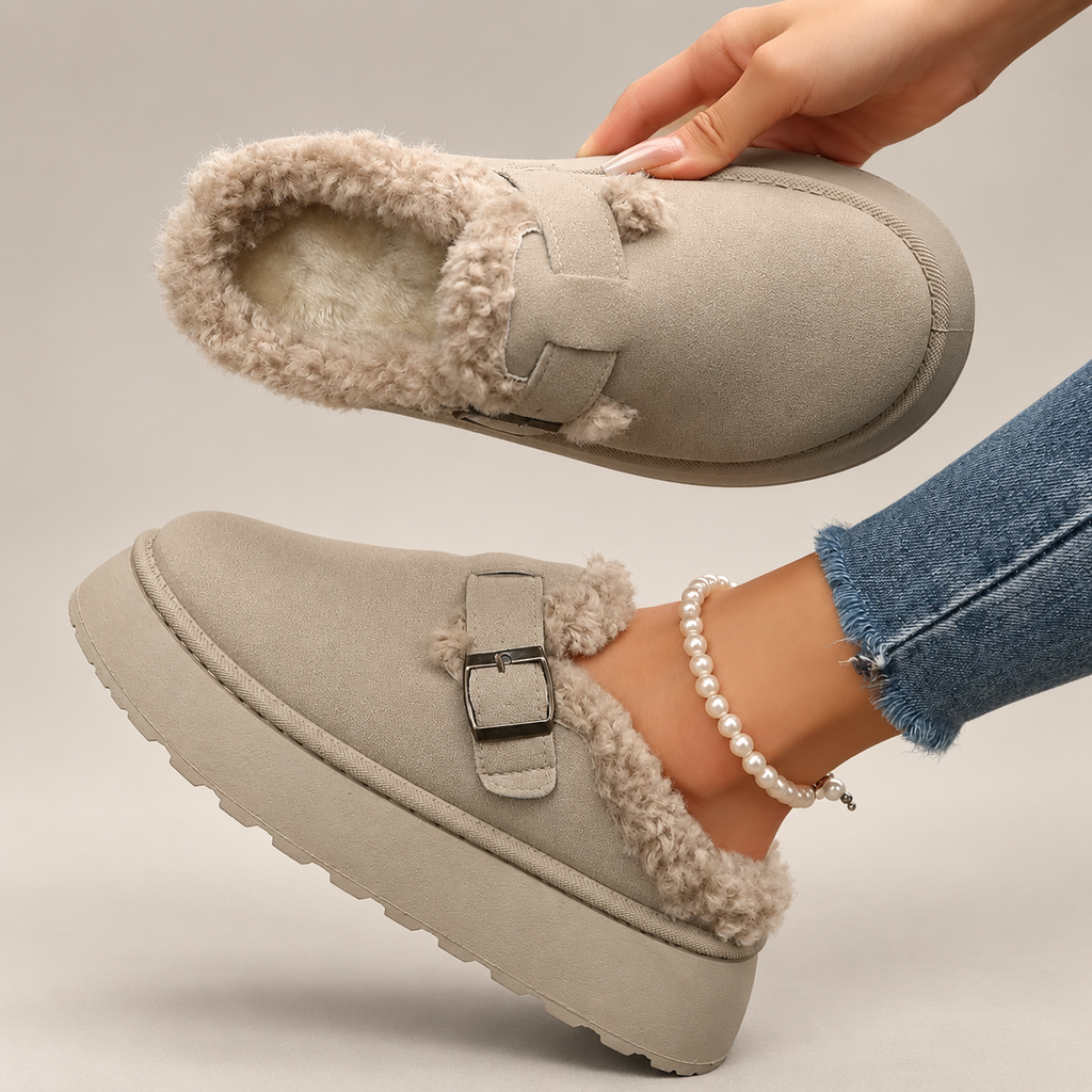 Elodie Women’s Plush-Lined Platform Clogs with Buckle Strap
