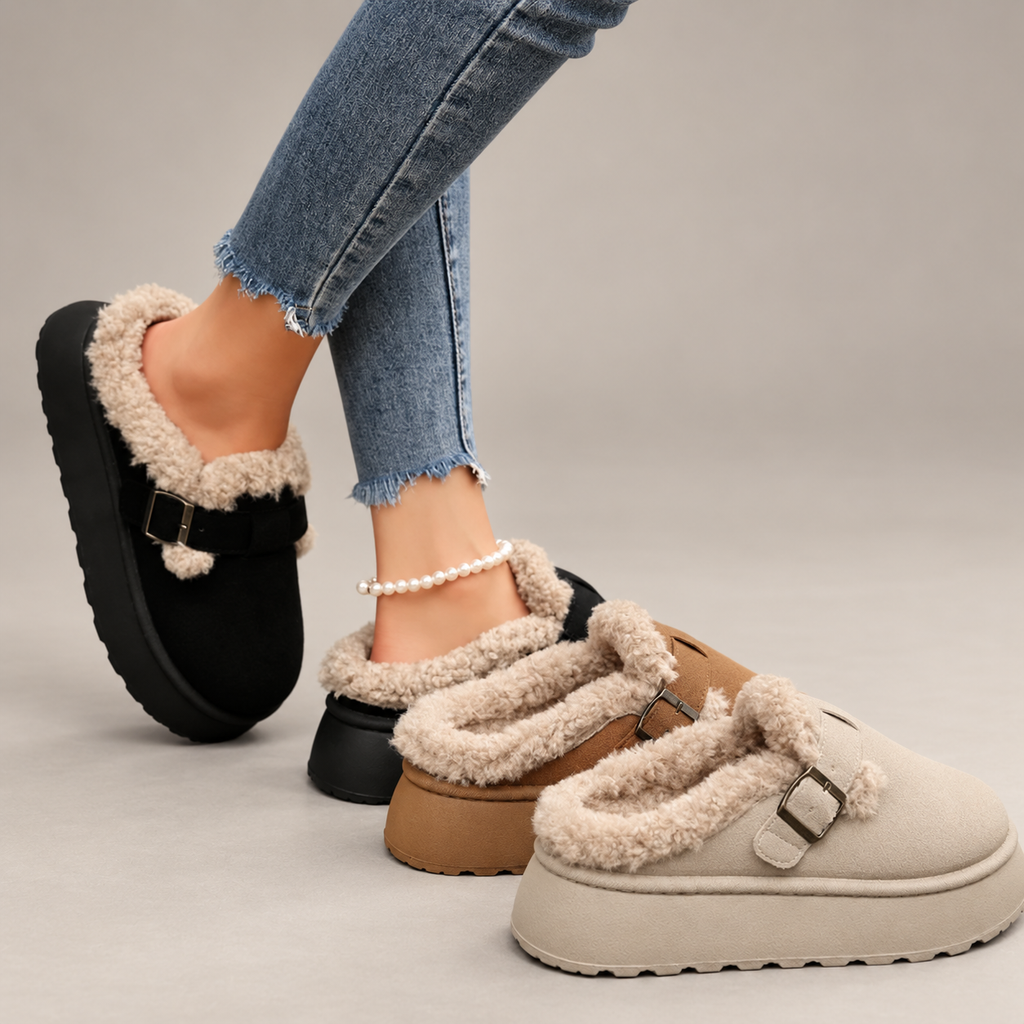 Elodie Women’s Plush-Lined Platform Clogs with Buckle Strap