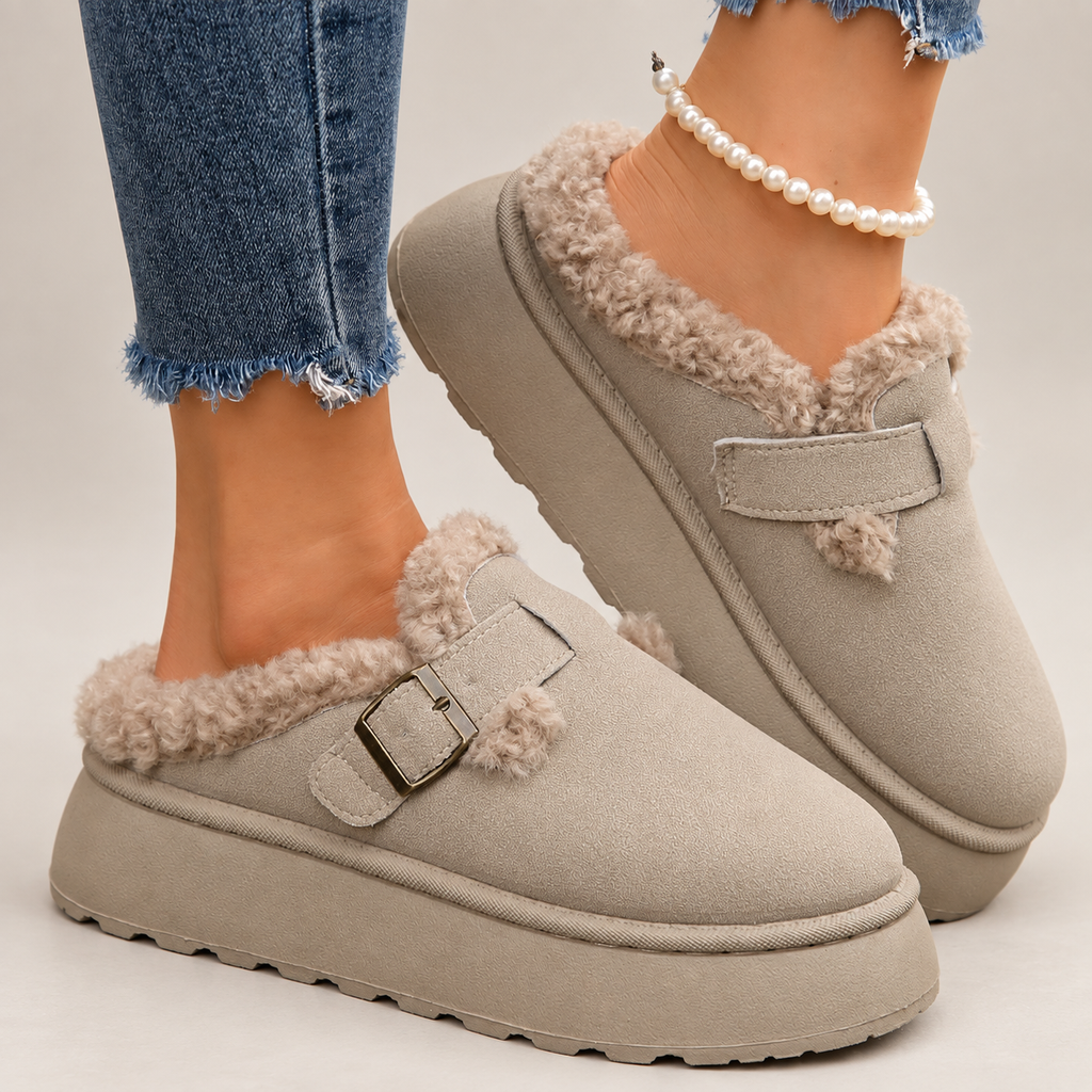 Elodie Women’s Plush-Lined Platform Clogs with Buckle Strap