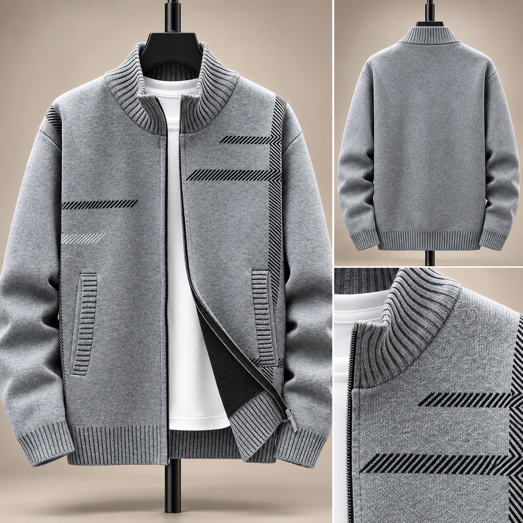 Emilien Men’s Patterned Zip Cardigan with Stand Collar