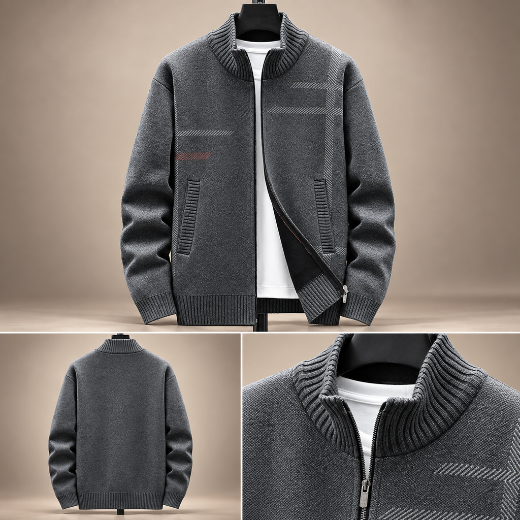 Emilien Men’s Patterned Zip Cardigan with Stand Collar