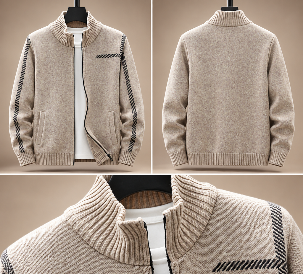 Emilien Men’s Patterned Zip Cardigan with Stand Collar