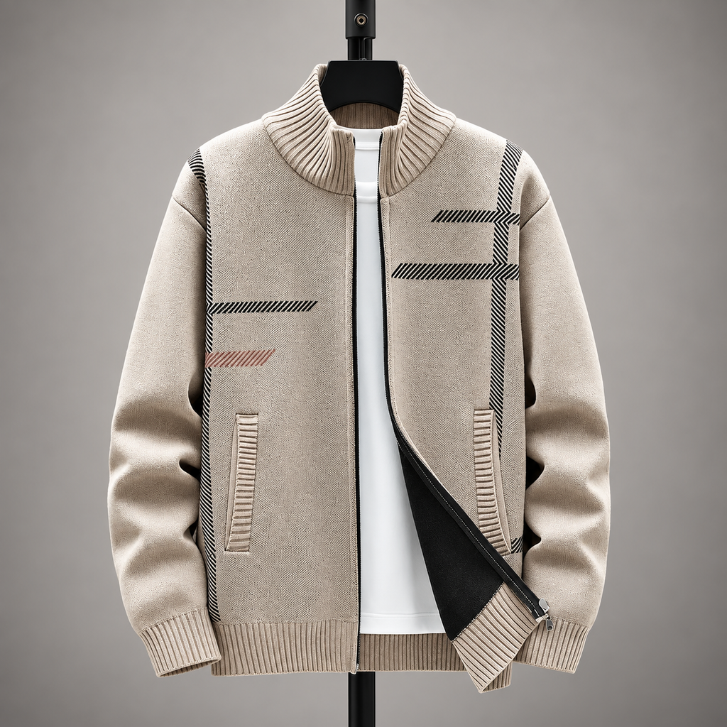 Emilien Men’s Patterned Zip Cardigan with Stand Collar