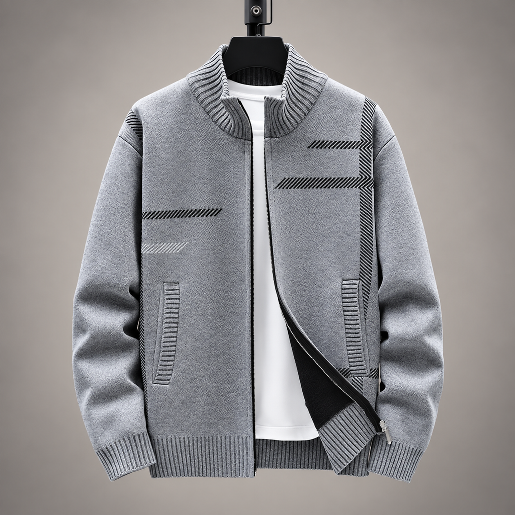 Emilien Men’s Patterned Zip Cardigan with Stand Collar