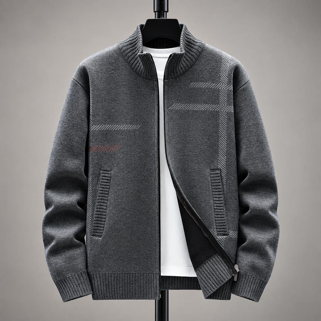 Emilien Men’s Patterned Zip Cardigan with Stand Collar