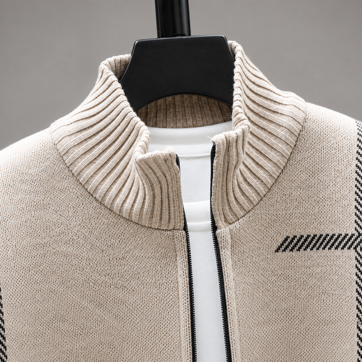 Emilien Men’s Patterned Zip Cardigan with Stand Collar