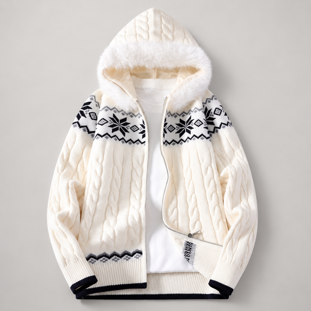 Emmett Men’s Cable-Knit Nordic Hooded Zip Cardigan