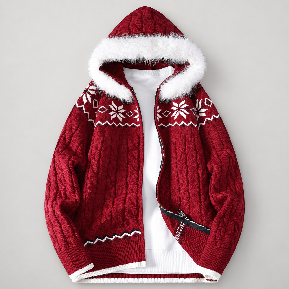 Emmett Men’s Cable-Knit Nordic Hooded Zip Cardigan
