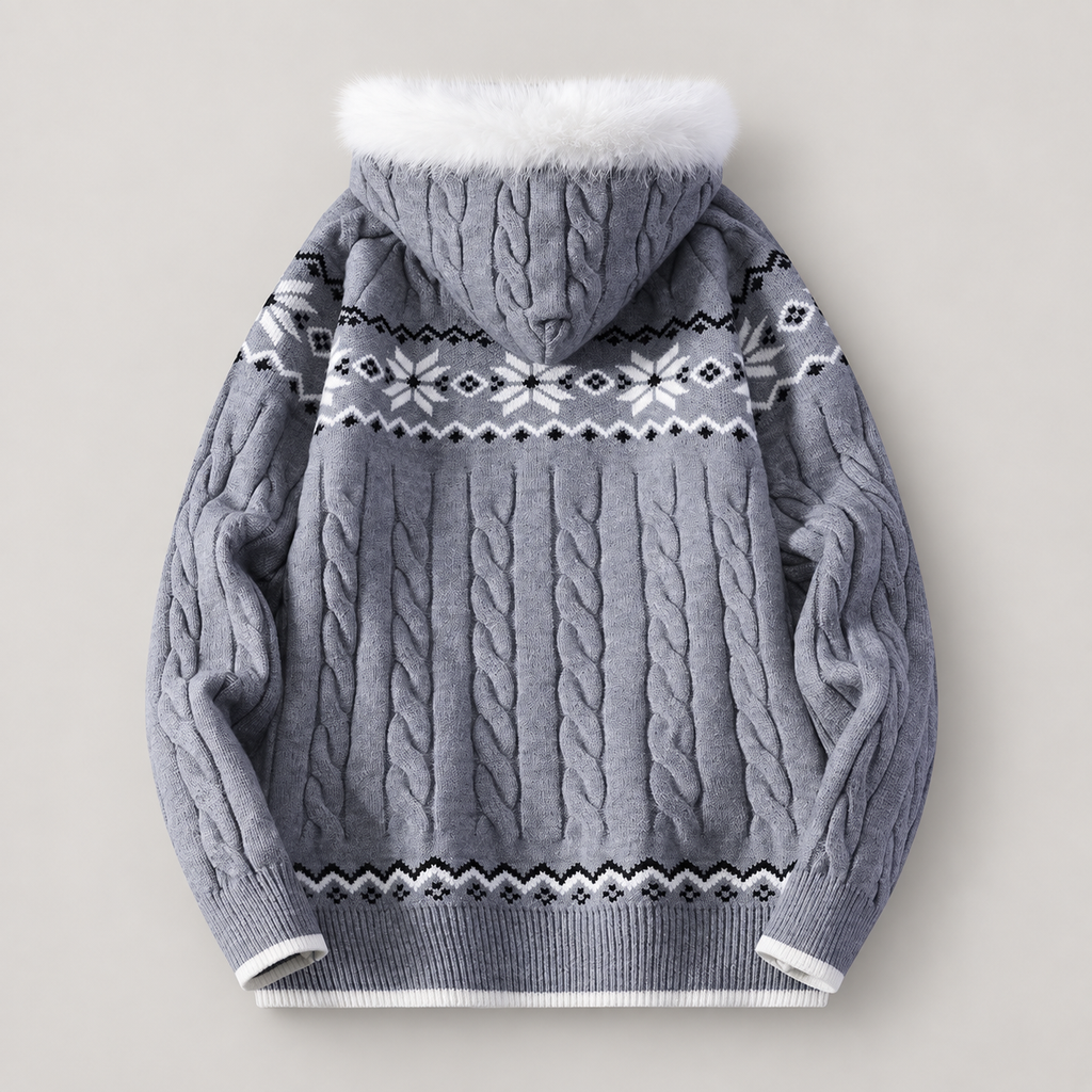 Emmett Men’s Cable-Knit Nordic Hooded Zip Cardigan