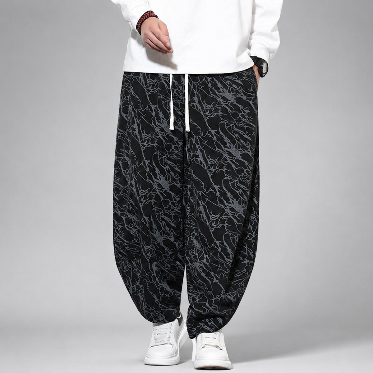 Enzo Abstract Print Balloon-Leg Drawstring Pants