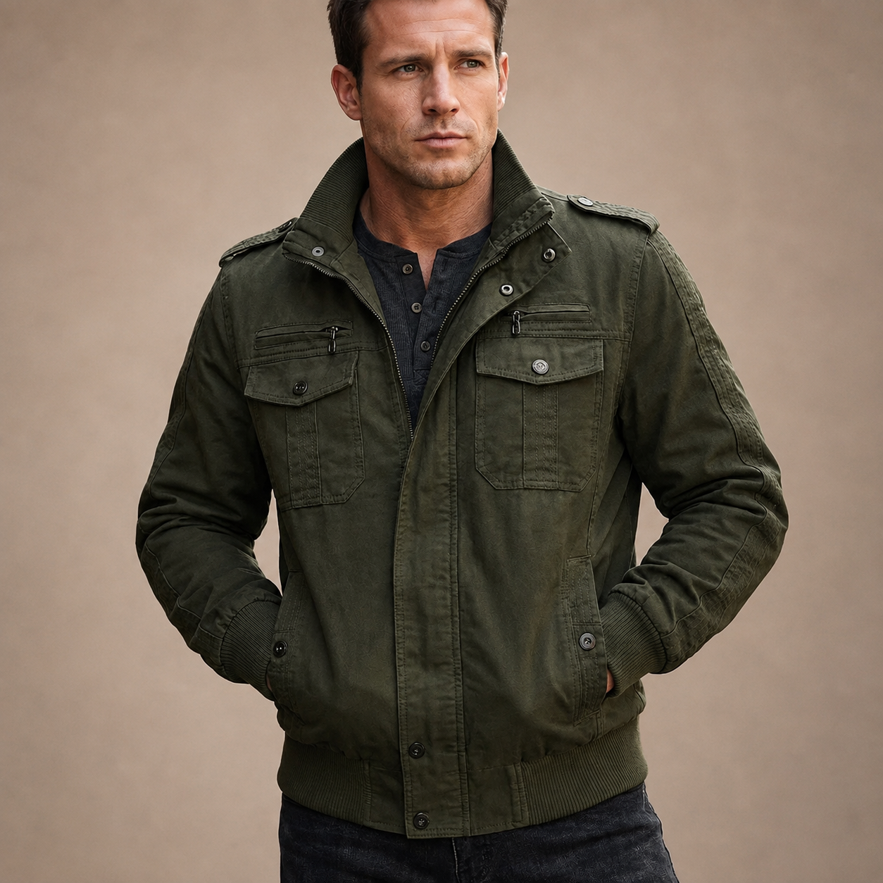 Enzo Men's Cotton Blend Utility Jacket – Multi-Pocket Casual Field Jacket