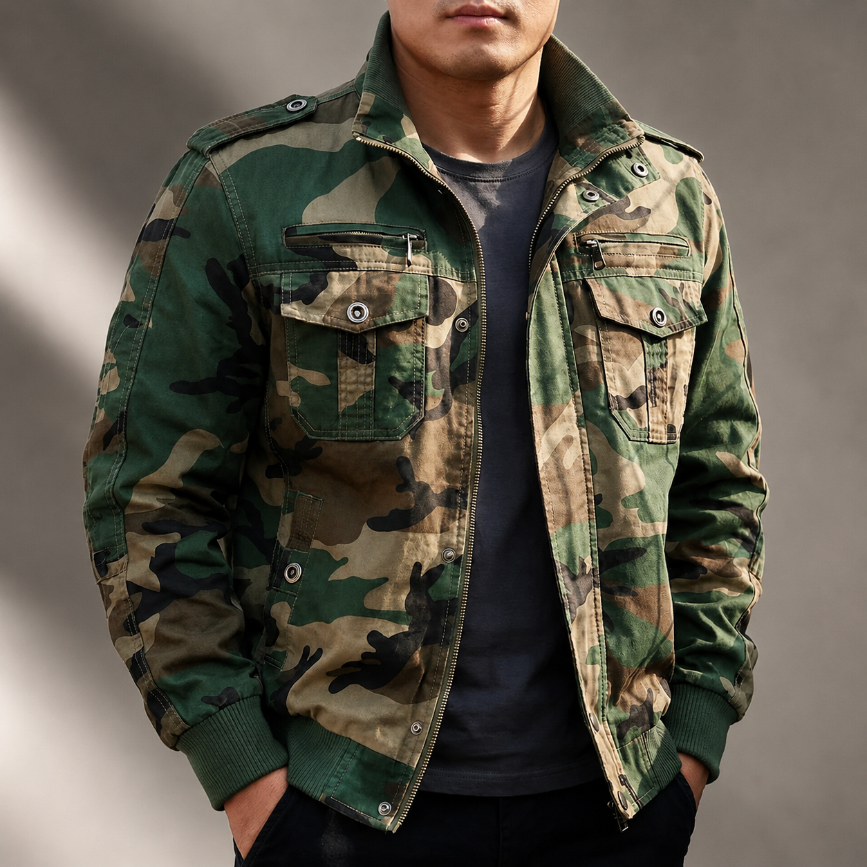 Enzo Men's Cotton Blend Utility Jacket – Multi-Pocket Casual Field Jacket