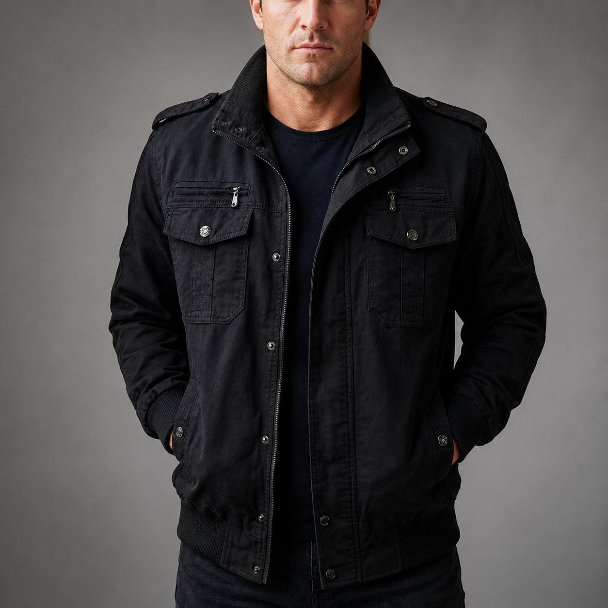 Enzo Men's Cotton Blend Utility Jacket – Multi-Pocket Casual Field Jacket