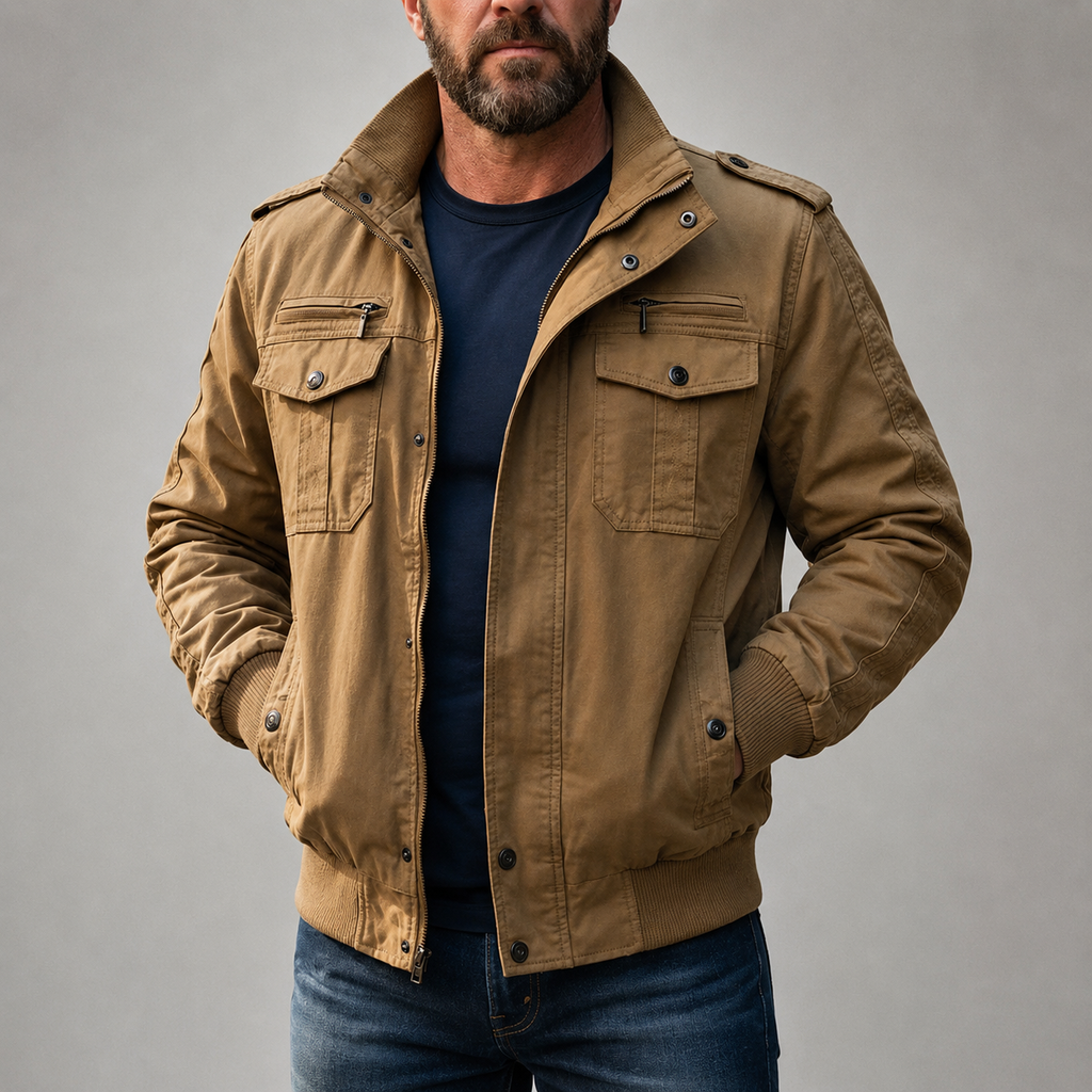 Enzo Men's Cotton Blend Utility Jacket – Multi-Pocket Casual Field Jacket