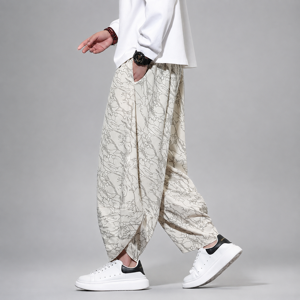 Enzo Abstract Print Balloon-Leg Drawstring Pants