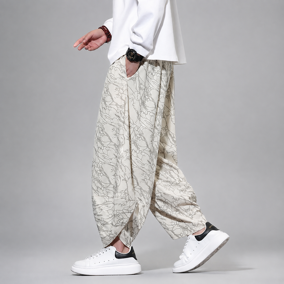 Enzo Abstract Print Balloon-Leg Drawstring Pants
