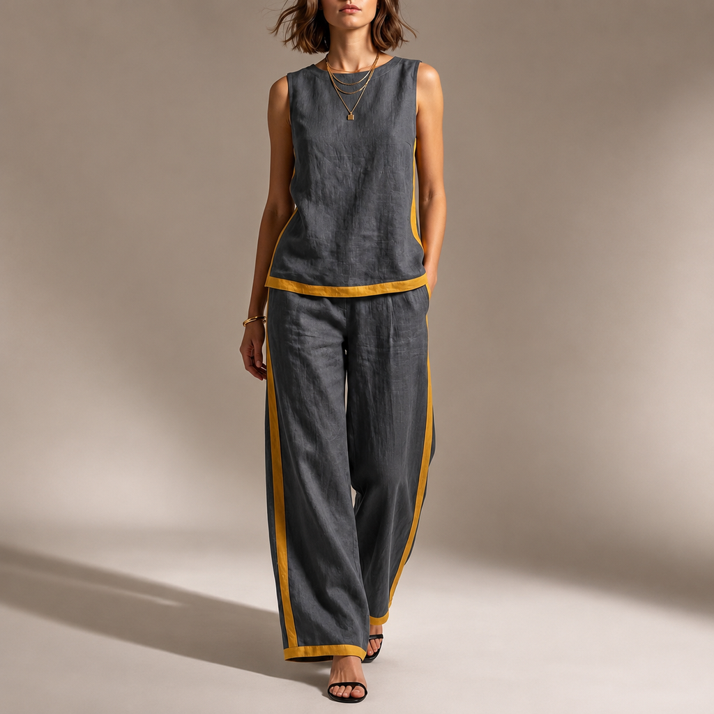 Estelle Women’s Color-Block Top and Wide-Leg Pants Set