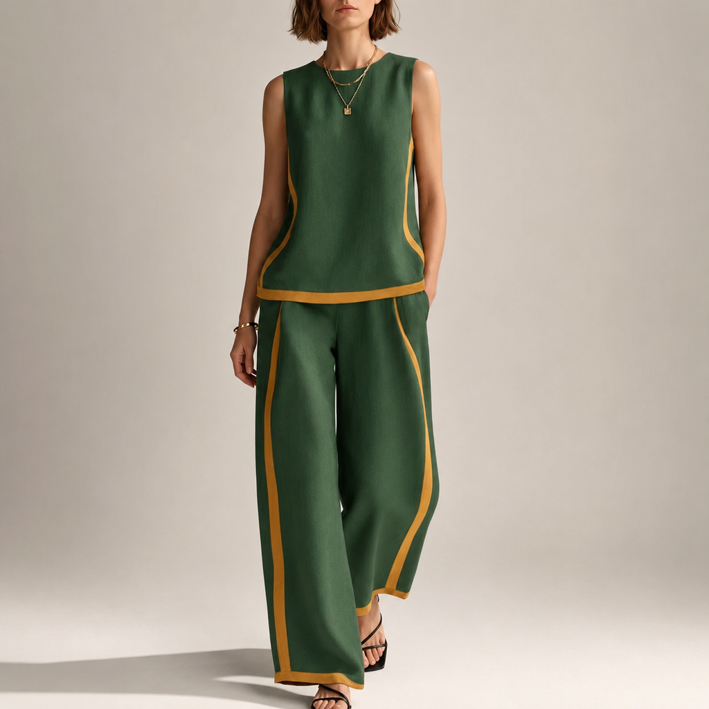 Estelle Women’s Color-Block Top and Wide-Leg Pants Set