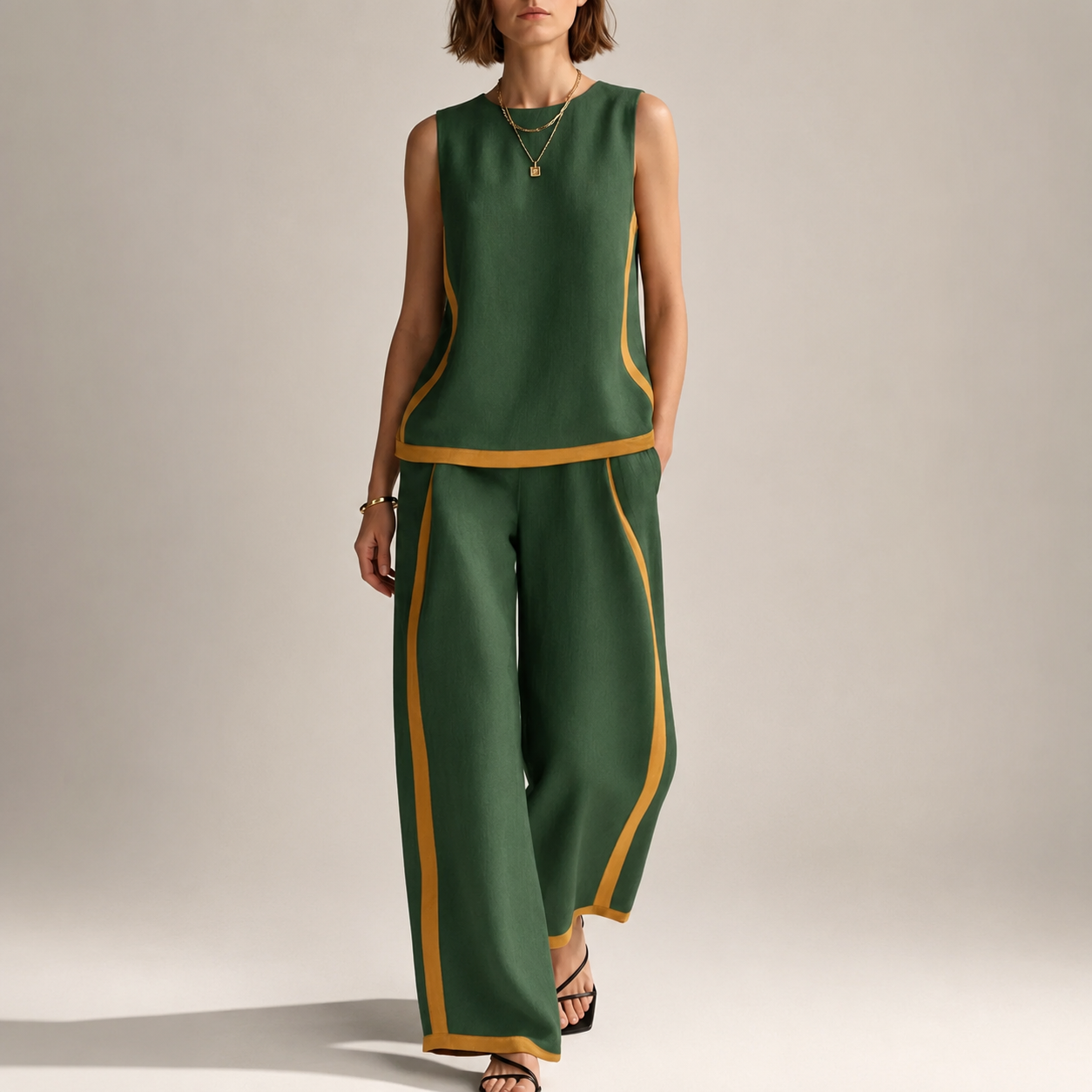 Estelle Women’s Color-Block Top and Wide-Leg Pants Set