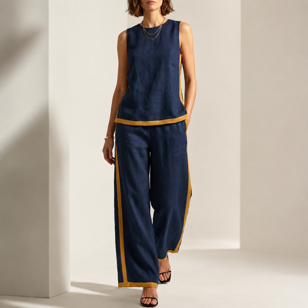 Estelle Women’s Color-Block Top and Wide-Leg Pants Set